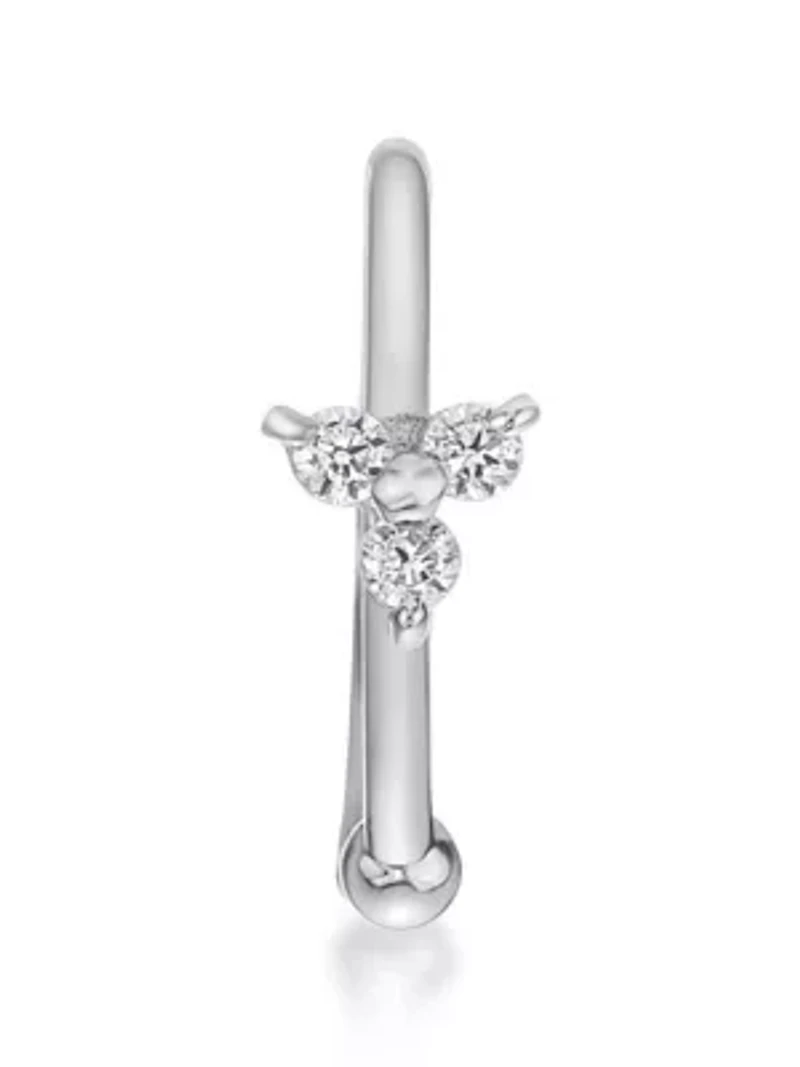 Lab Created Lila Moon Lab-Grown Diamond Accent 3-Stone Trio Hoop Nose Ring in 14K Gold