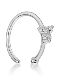 Lab Created Lila Moon Lab-Grown Diamond Accent 3-Stone Trio Hoop Nose Ring in 14K Gold