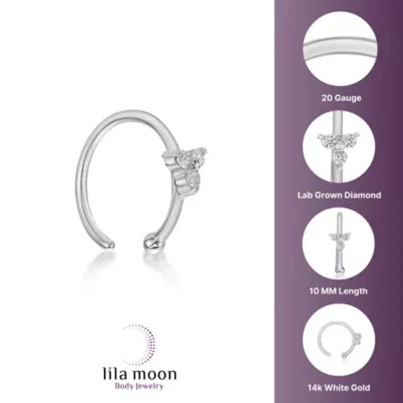 Lab Created Lila Moon Lab-Grown Diamond Accent 3-Stone Trio Hoop Nose Ring in 14K Gold