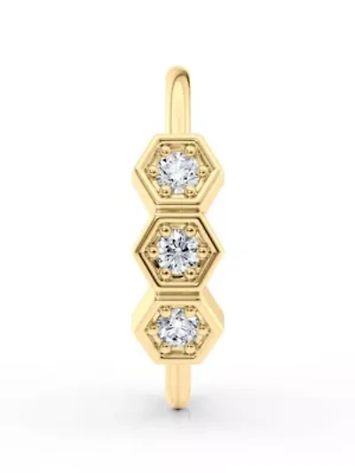 Lab Created Lila Moon Lab-Grown Diamond Accent 3-Stone Hexagon Hoop Nose Ring in 14K Gold