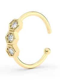 Lab Created Lila Moon Lab-Grown Diamond Accent 3-Stone Hexagon Hoop Nose Ring in 14K Gold
