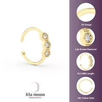 Lab Created Lila Moon Lab-Grown Diamond Accent 3-Stone Hexagon Hoop Nose Ring in 14K Gold