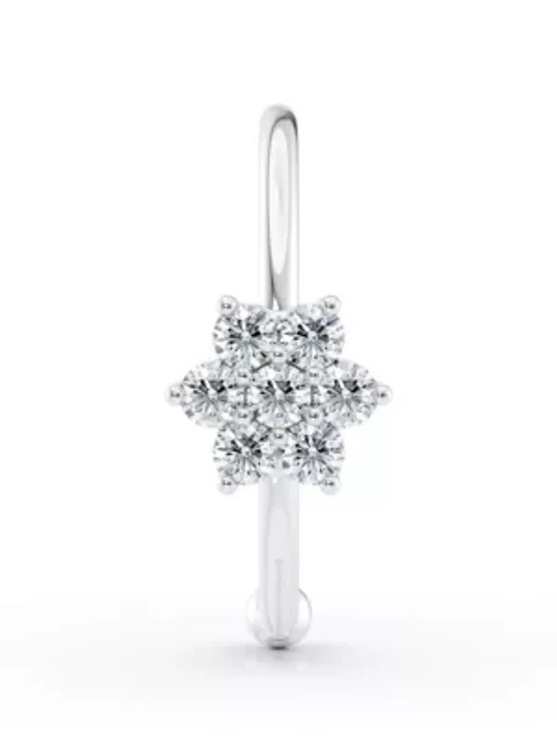 Lab Created Lila Moon Lab-Grown Diamond Accent Flower Hoop Nose Ring in 14K Gold