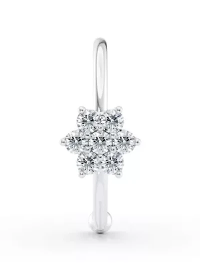 Lab Created Lila Moon Lab-Grown Diamond Accent Flower Hoop Nose Ring in 14K Gold