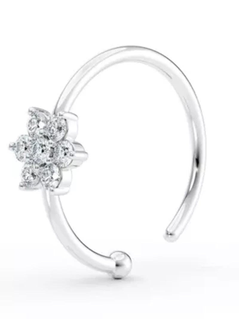 Lab Created Lila Moon Lab-Grown Diamond Accent Flower Hoop Nose Ring in 14K Gold