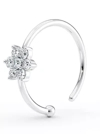 Lab Created Lila Moon Lab-Grown Diamond Accent Flower Hoop Nose Ring in 14K Gold