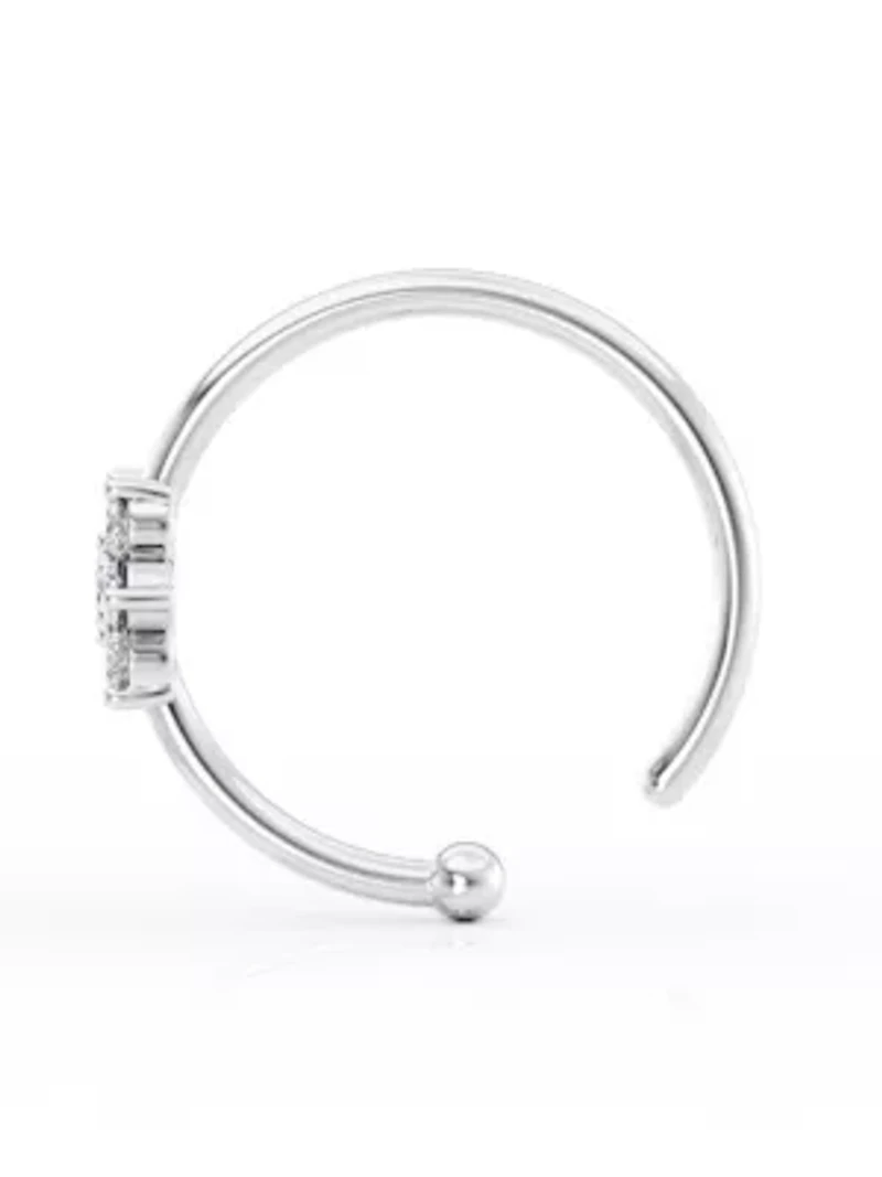 Lab Created Lila Moon Lab-Grown Diamond Accent Flower Hoop Nose Ring in 14K Gold