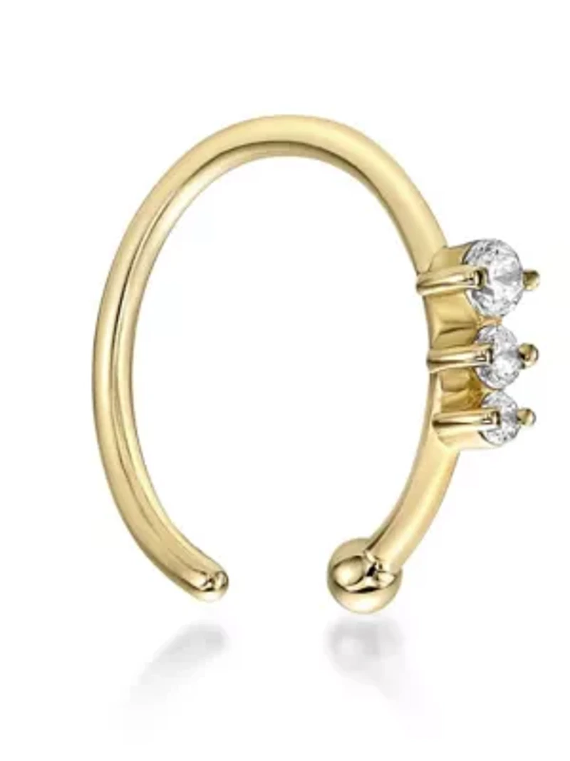 Lab Created Lila Moon Lab-Grown Diamond Accent 3-Stone Round Graduated Hoop Nose Ring in 14K Gold