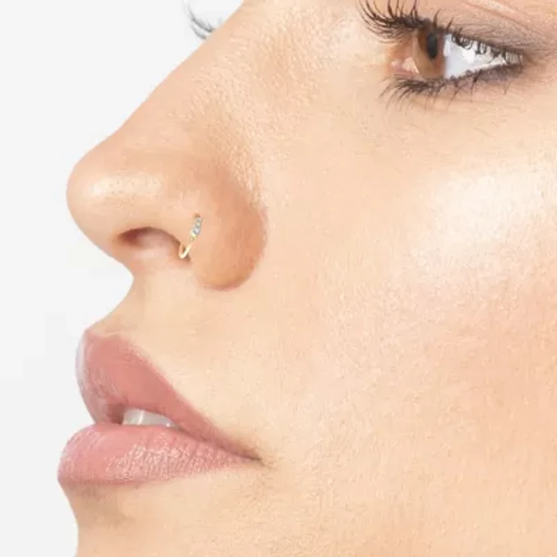 Lab Created Lila Moon Lab-Grown Diamond Accent 3-Stone Round Graduated Hoop Nose Ring in 14K Gold