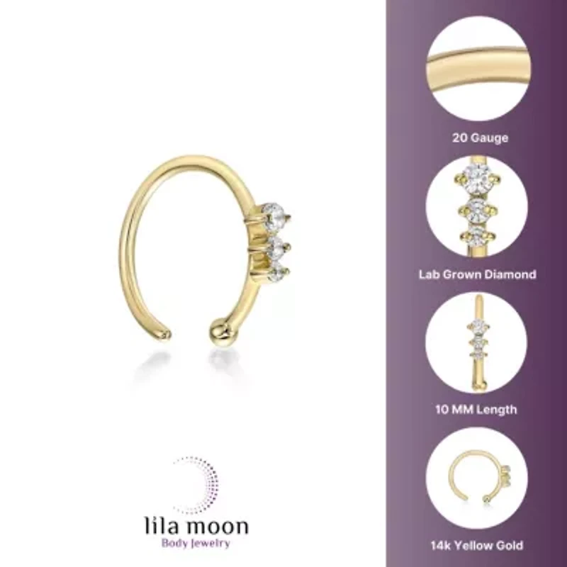 Lab Created Lila Moon Lab-Grown Diamond Accent 3-Stone Round Graduated Hoop Nose Ring in 14K Gold