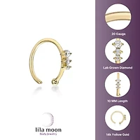 Lab Created Lila Moon Lab-Grown Diamond Accent 3-Stone Round Graduated Hoop Nose Ring in 14K Gold