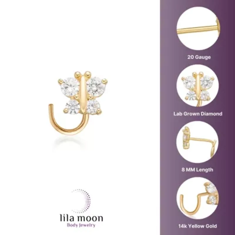Lab Created Lila Moon 1/10 Carat T.W. Lab-Grown Diamond Butterfly Nose Ring in 14K Gold