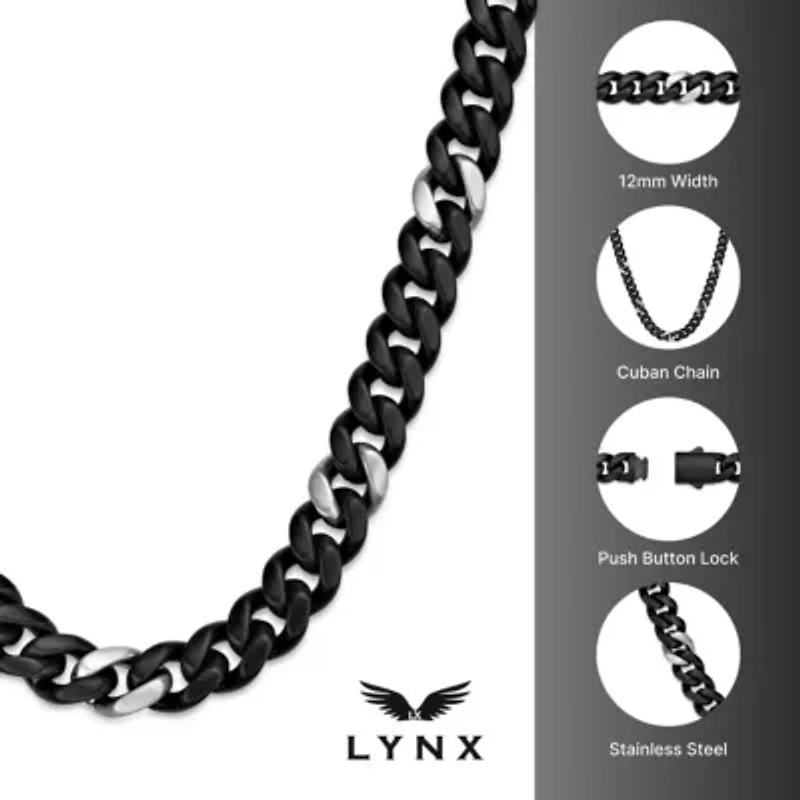Matte Black Ion-Plated Stainless Steel mm Cuban Chain Necklace