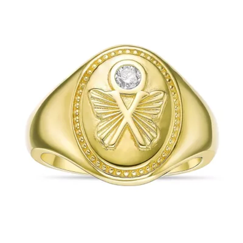 Lab Created 18k Gold Plated Sterling Silver 1/10 ct. t.w. Lab-Grown Diamond Butterfly Signet Ring