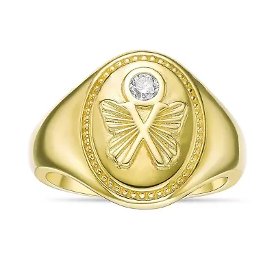 Lab Created 18k Gold Plated Sterling Silver 1/10 ct. t.w. Lab-Grown Diamond Butterfly Signet Ring