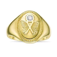 Lab Created 18k Gold Plated Sterling Silver 1/10 ct. t.w. Lab-Grown Diamond Butterfly Signet Ring