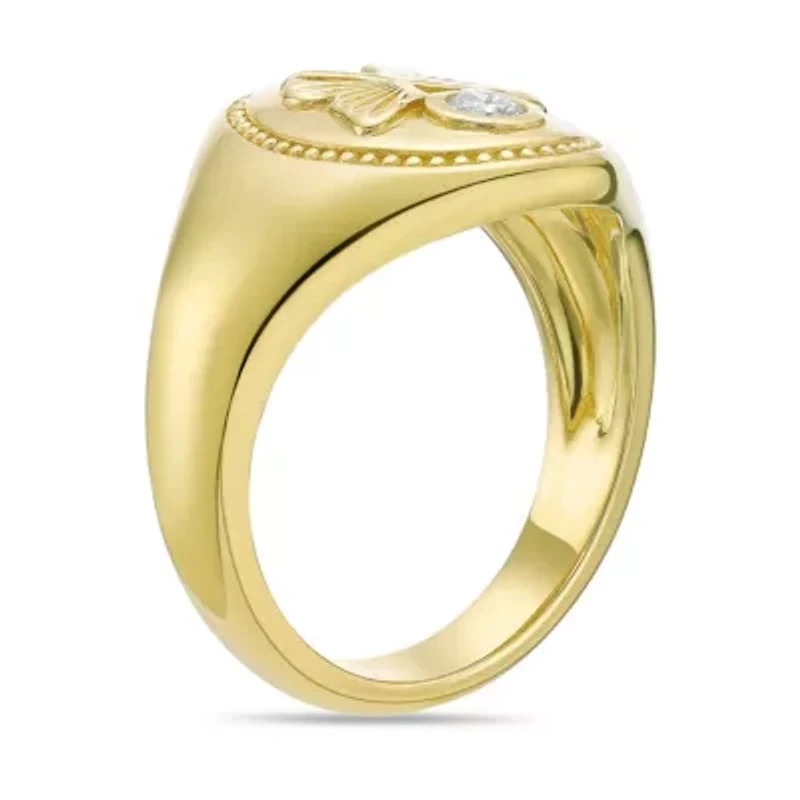 Lab Created 18k Gold Plated Sterling Silver 1/10 ct. t.w. Lab-Grown Diamond Butterfly Signet Ring