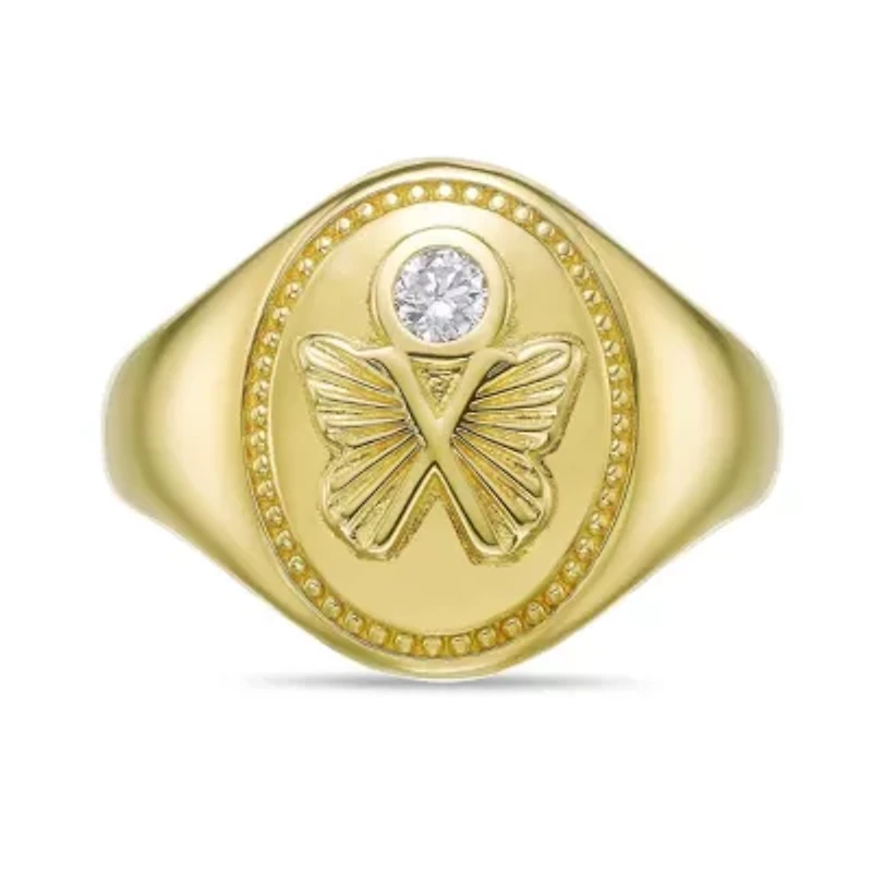 Lab Created 18k Gold Plated Sterling Silver 1/10 ct. t.w. Lab-Grown Diamond Butterfly Signet Ring