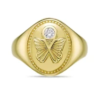 Lab Created 18k Gold Plated Sterling Silver 1/10 ct. t.w. Lab-Grown Diamond Butterfly Signet Ring