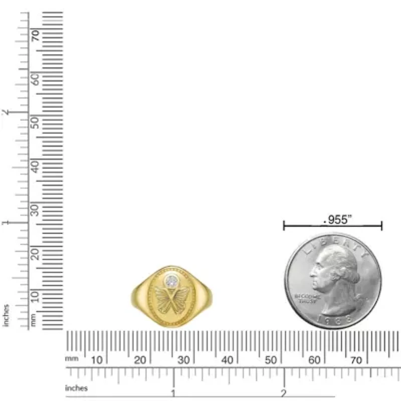 Lab Created 18k Gold Plated Sterling Silver 1/10 ct. t.w. Lab-Grown Diamond Butterfly Signet Ring