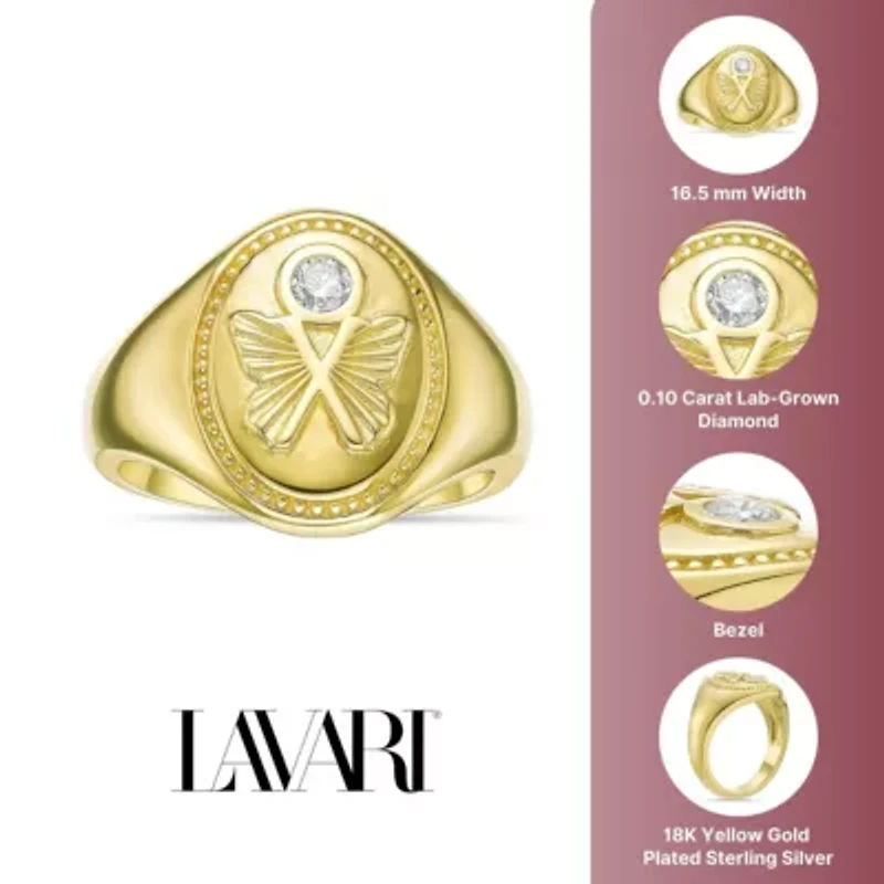 Lab Created 18k Gold Plated Sterling Silver 1/10 ct. t.w. Lab-Grown Diamond Butterfly Signet Ring