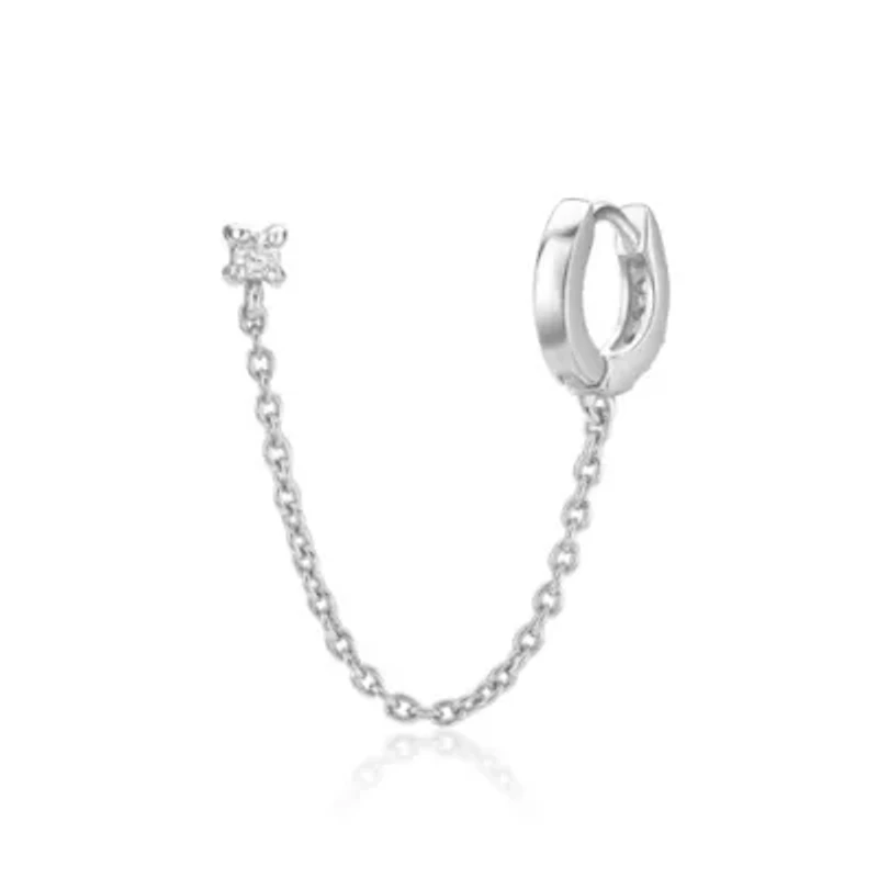 Lab Created Lab-Grown Diamond Accent Single Huggie Earring Sterling Silver