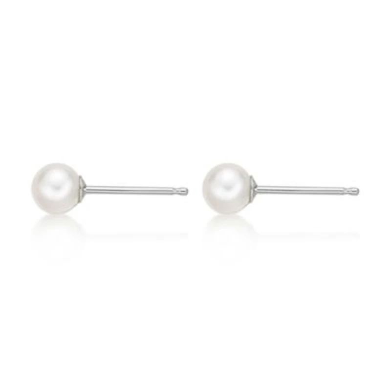 Sterling Silver 4MM Pearl Stud Earrings