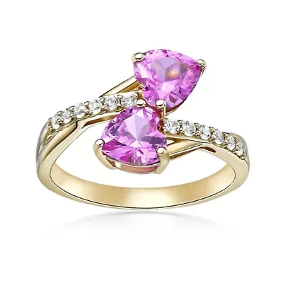 Lab Created 1 ct. t.w. Pink Sapphire and White Ring 2 Micron Gold Plated Silver