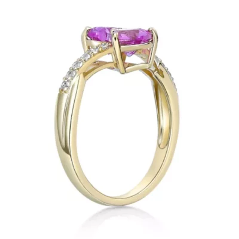 Lab Created 1 ct. t.w. Pink Sapphire and White Ring 2 Micron Gold Plated Silver