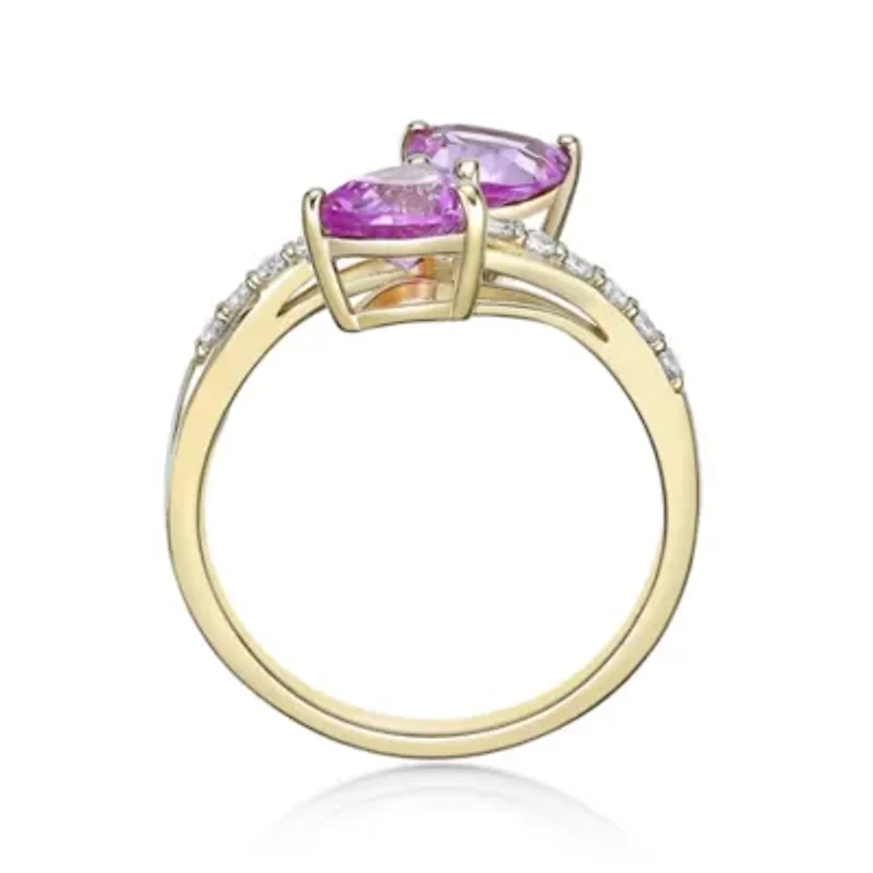 Lab Created 1 ct. t.w. Pink Sapphire and White Ring 2 Micron Gold Plated Silver