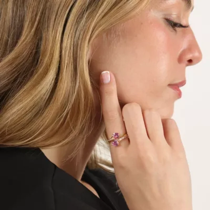 Lab Created 1 ct. t.w. Pink Sapphire and White Ring 2 Micron Gold Plated Silver