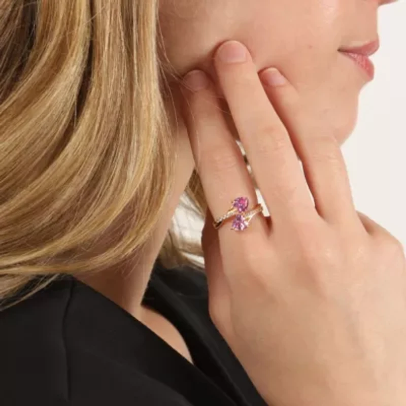 Lab Created 1 ct. t.w. Pink Sapphire and White Ring 2 Micron Gold Plated Silver