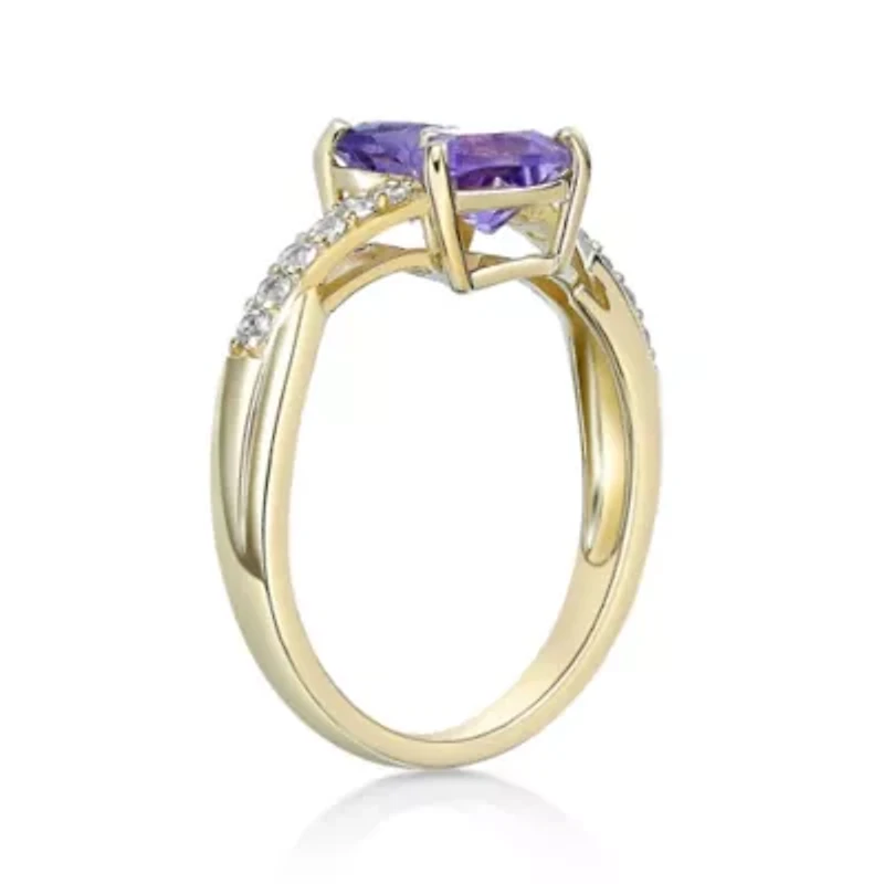 2 ct. t.w. Amethyst and Created White Sapphire Ring Micron 18k Gold Plated Silver