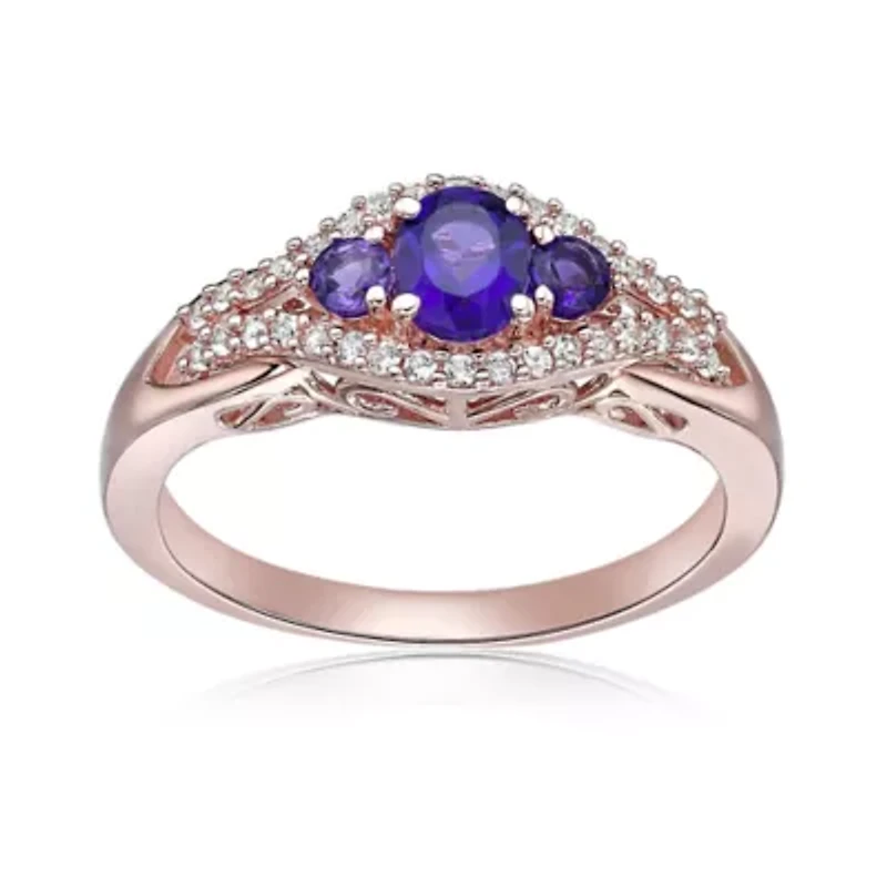 1.85 ct. t.w. Amethyst and Created White Sapphire Ring 2 Micron 18k Rose Gold Plated Silver