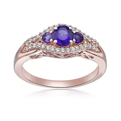 1.85 ct. t.w. Amethyst and Created White Sapphire Ring 2 Micron 18k Rose Gold Plated Silver
