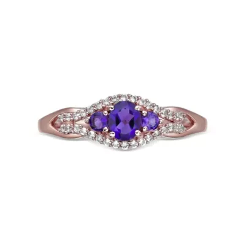 1.85 ct. t.w. Amethyst and Created White Sapphire Ring 2 Micron 18k Rose Gold Plated Silver