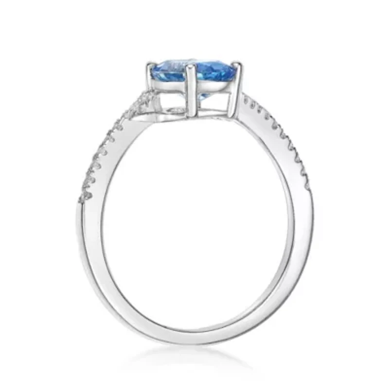2.4 ct. t.w. ISQA Certified Blue Topaz and Created White Sapphire Ring Streling Silver