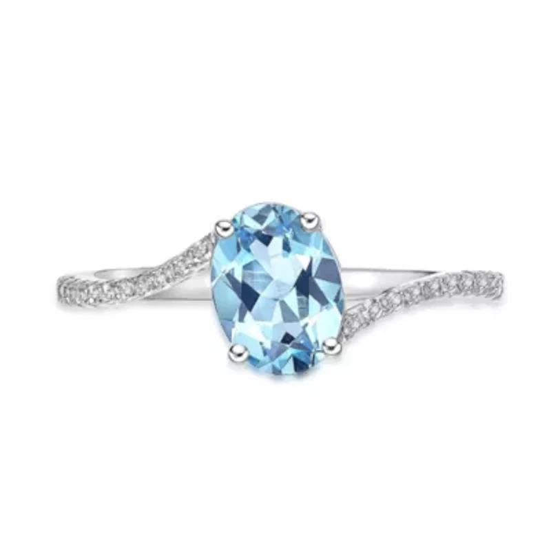 2.4 ct. t.w. ISQA Certified Blue Topaz and Created White Sapphire Ring Streling Silver