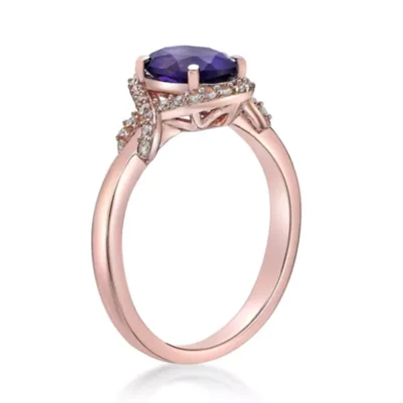 2 3/4 ct. t.w. Amethyst and White Topaz Ring Micron 18k Rose Gold Plated Silver