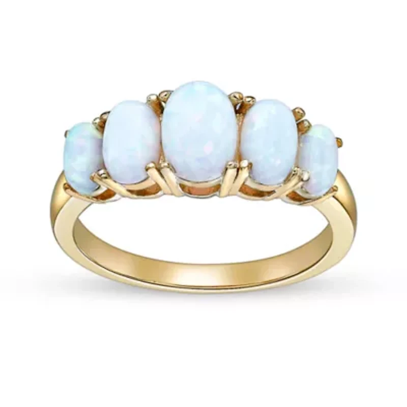 Lab Created 1.32 ct. t.w. Opal Five Stone Ring 2 Micron 18k Gold Plated Silver