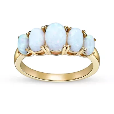 Lab Created 1.32 ct. t.w. Opal Five Stone Ring 2 Micron 18k Gold Plated Silver