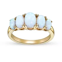 Lab Created 1.32 ct. t.w. Opal Five Stone Ring 2 Micron 18k Gold Plated Silver