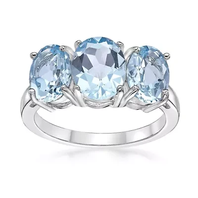 5 1/2 ct. t.w. Blue Topaz 3-stone Ring Sterling Silver
