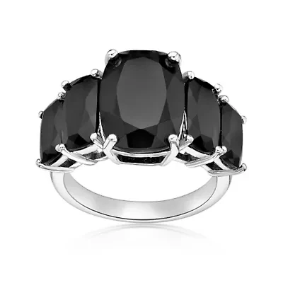 11.6 ct. t.w. Black Onyx Five-Stone Graduated Cushion Ring Sterling Silver