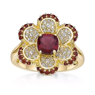 1.2 ct. t.w. Garnet & Lab-Created White Sapphire Flower Ring 2 micron 18k Gold-Plated Sterling Silver