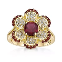 1.2 ct. t.w. Garnet & Lab-Created White Sapphire Flower Ring 2 micron 18k Gold-Plated Sterling Silver