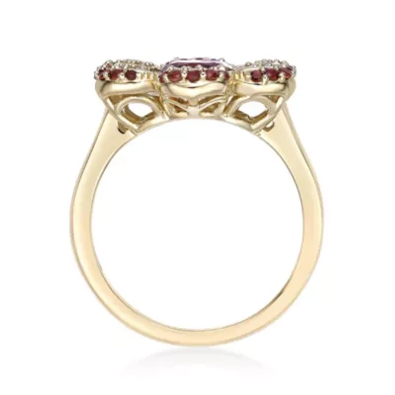 1.2 ct. t.w. Garnet & Lab-Created White Sapphire Flower Ring 2 micron 18k Gold-Plated Sterling Silver