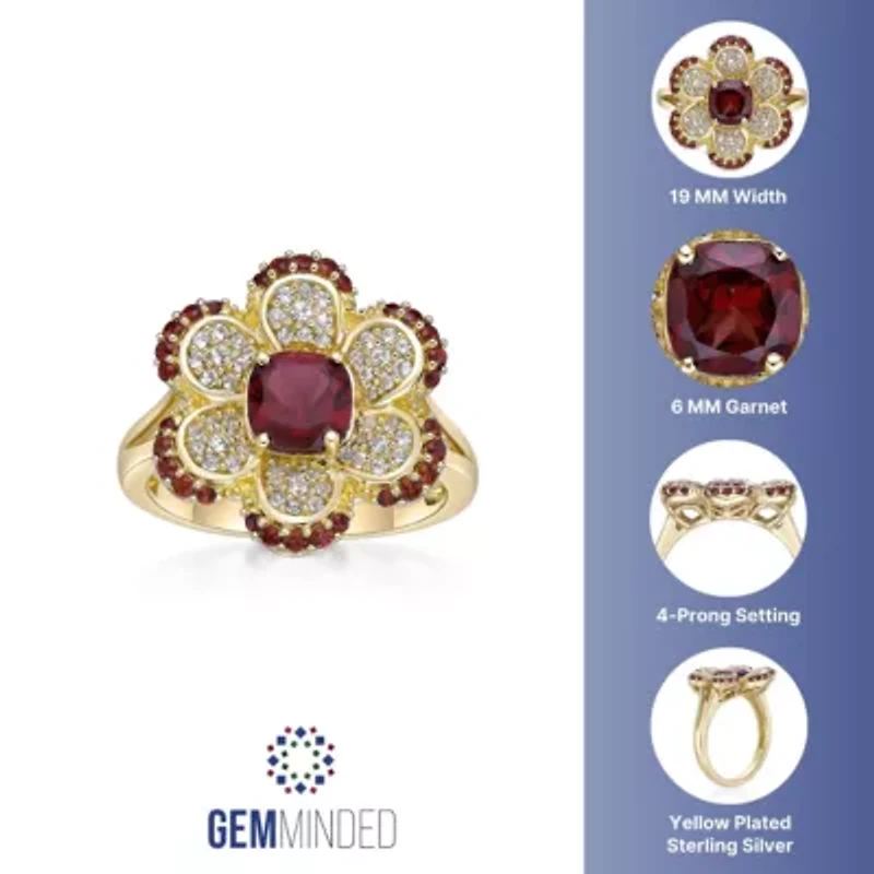 1.2 ct. t.w. Garnet & Lab-Created White Sapphire Flower Ring 2 micron 18k Gold-Plated Sterling Silver