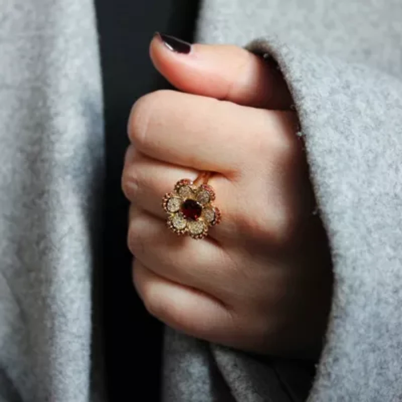 1.2 ct. t.w. Garnet & Lab-Created White Sapphire Flower Ring 2 micron 18k Gold-Plated Sterling Silver