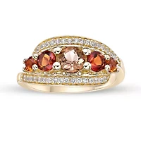 Smoky Quartz, Citrine & Lab-Created White Sapphire Graduated Bypass Ring 2 micron 18k Gold-Plated Sterling Silver